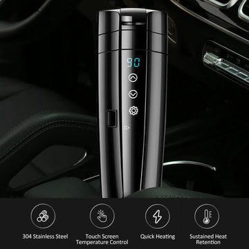 NESTCHAO 12V/24V Smart Heating Mug/Cup, 400ml 70W Electric Stainless Steel Smart Temperature Control Travel Mug Warmer with LCD Display - Imported from UK